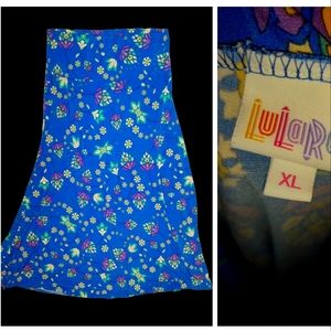 NWOT Maxi skirt by LULARoe, rich blue with flower print. Size XL